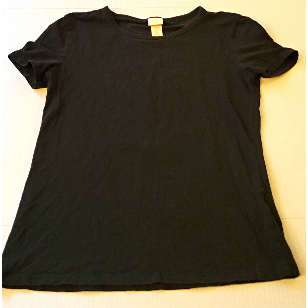 H&M Women's Black Solid Crew Neck Short Sleeve Stretch Jersey T-Shirt M